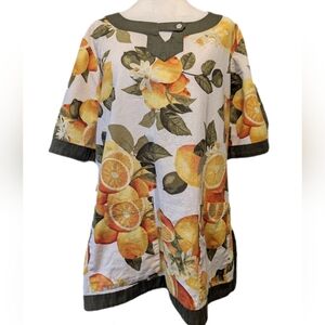 Koi Kathy Peterson Sz L 100% Cotton Orange Citrus Pullover Scrub